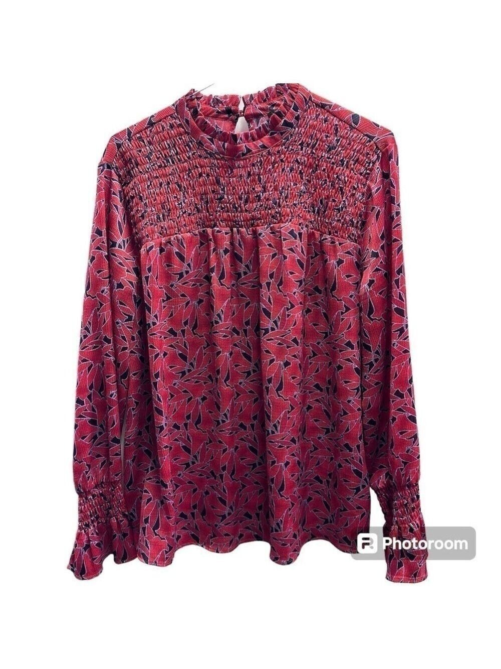 ANN TAYLOR RED & BLACK FLORAL LONG SLEEVED FLOUNCY SLEEVE DRESS SZ M